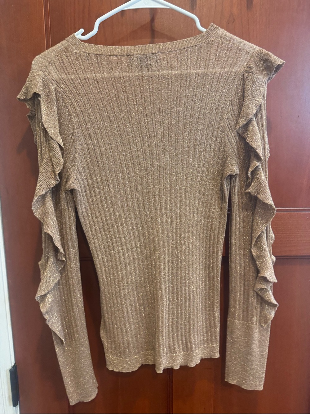 Express Metallic Ribbed Ruffle Sleeve Top | Size Small - Picture 2 of 6